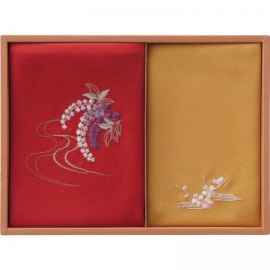 刺繍入り二巾風呂敷&刺繍入り金封包み赤 H018A[洛北]
